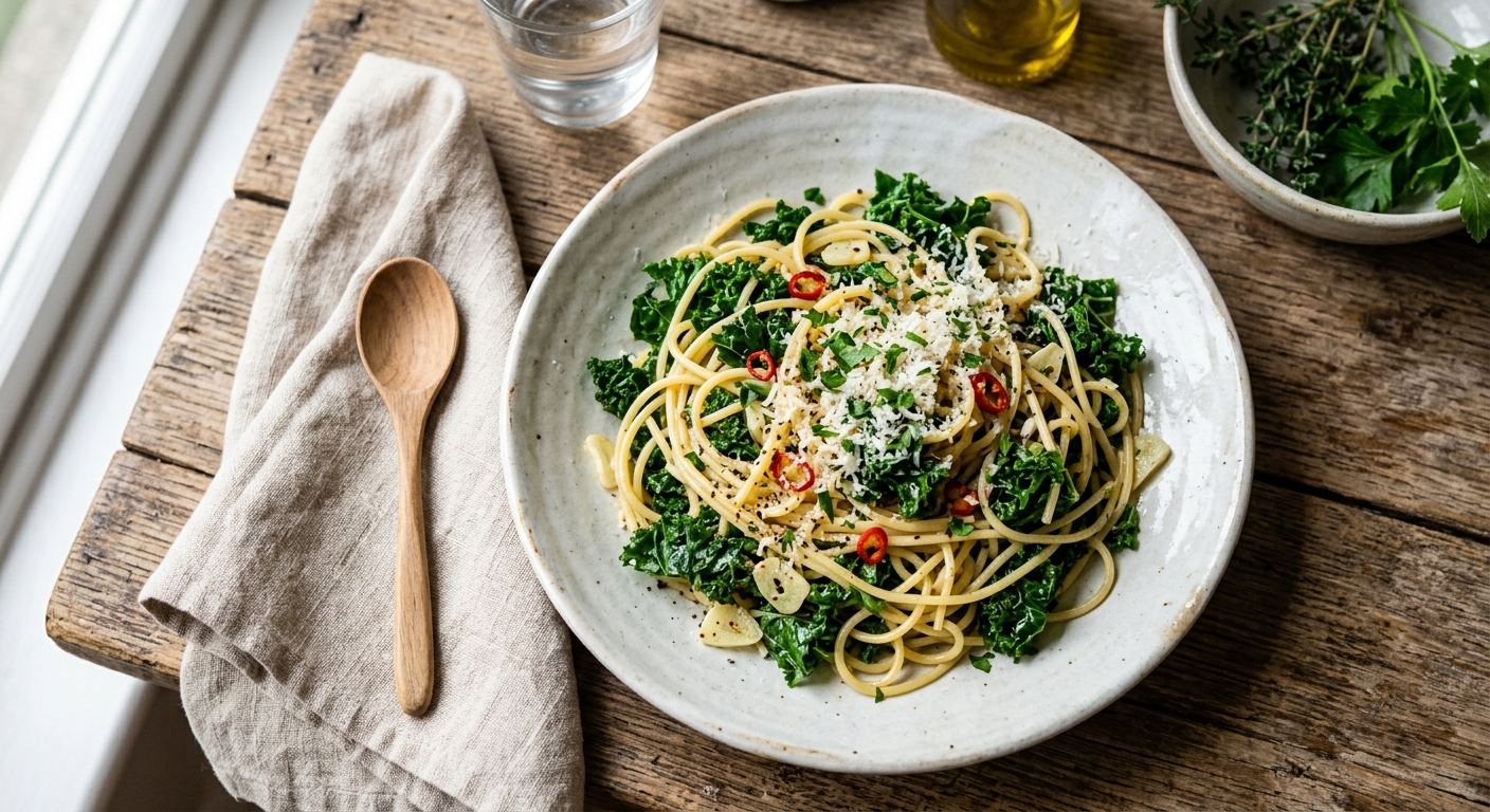 Kale, Garlic & Chilli Spaghetti