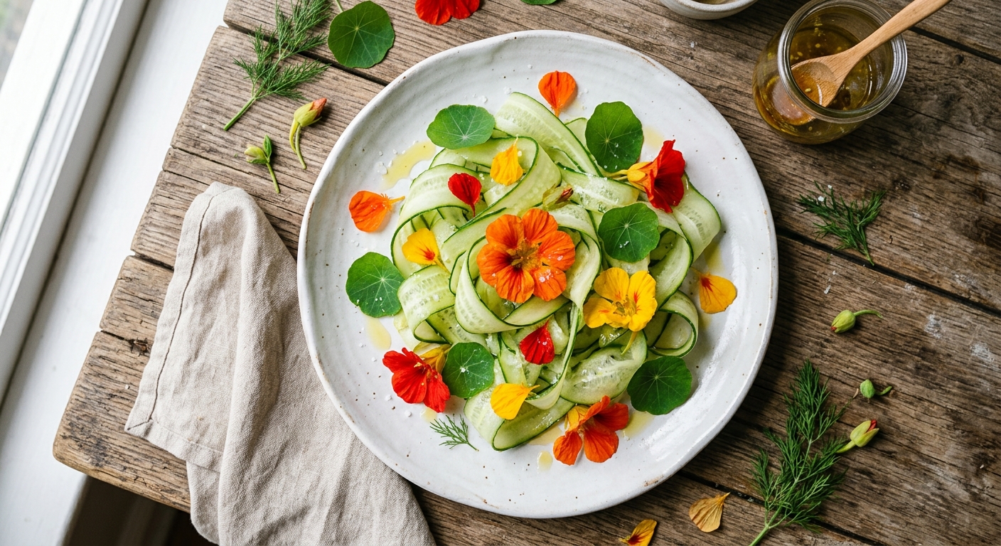 Nasturtium & Cucumber Ribbon Salad